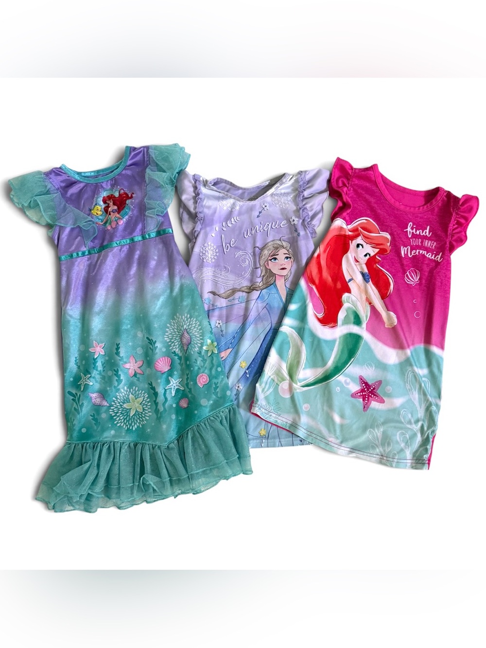 Disney Princess Nightgowns/Sleepwear/Dress Up Girls Size 4T Lot of 3 Ariel Elsa
